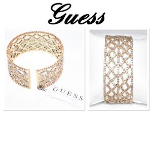 Guess Gold Tone Rhinestone Cuff Bracelet New!